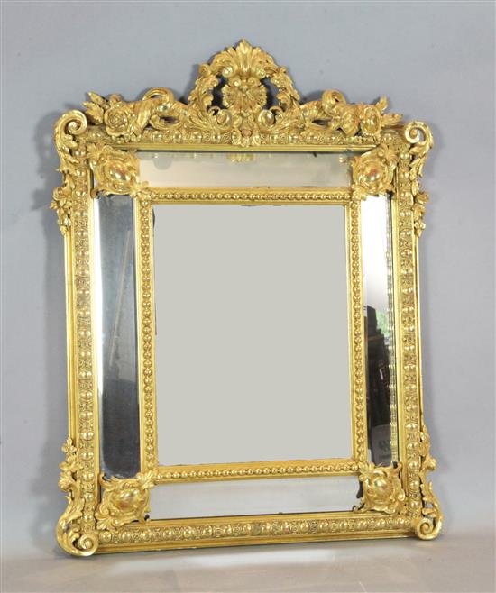 A 19th century French giltwood and gesso wall mirror, W.2ft 10in. H.3ft 7in.